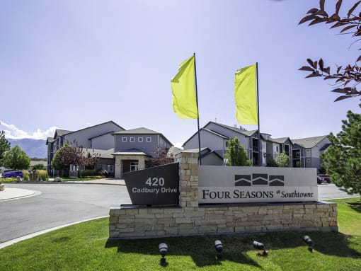 Elegant Entry Signage & Flags at Four Seasons at Southtowne Apartments, South Jordan, 84095