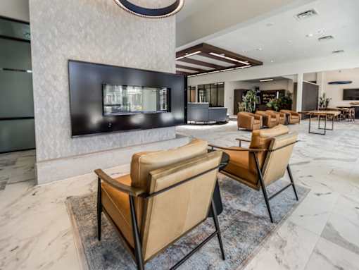 Fireplace in Clubhouse at The Arza Apartments