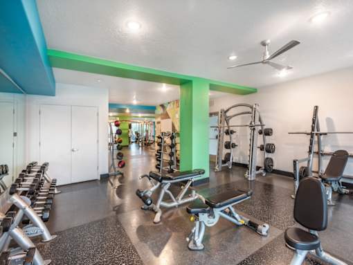 Free Weights in Fitness Center at Arcadia Apartments