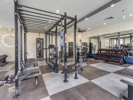 Free Weights in Gym at The Sage Apartments
