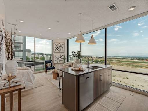 Studio apartment with big windows and natural light at  The Terrace