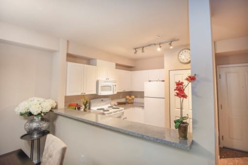 Fitted Kitchen With Island Dining at Metropolitan Place Apartments, Washington