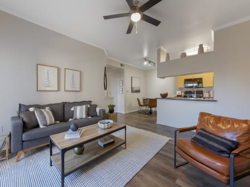 Living Room with Ceiling Fan at Indigo Creek, CO