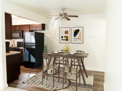 Open Concept Kitchen to Dining Area at Crossroads Apartments