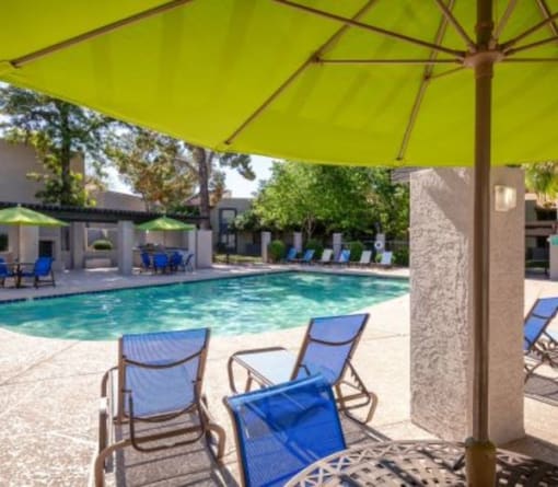 Relaxing Poolside Area at Aztec Springs Apartments, Mesa, Arizona