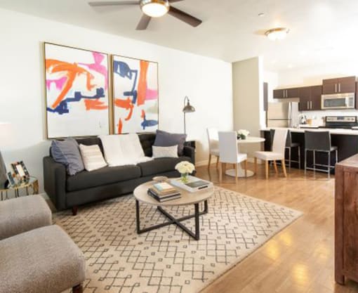 Ceiling Fan In Living Room at Parc on Center Apartments & Townhomes, Orem, UT, 84057