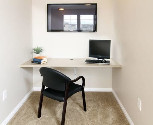 Built-in Desk With Computers at Talavera at the Junction Apartments & Townhomes, Midvale, Utah