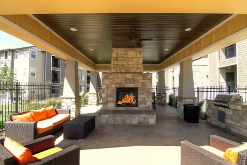 Garden Courtyard With Grills And Fireplace at Talavera at the Junction Apartments & Townhomes, Midvale, 84047