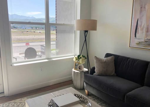 Living Room With Expansive Window at Veranda Apartments, Draper, Utah
