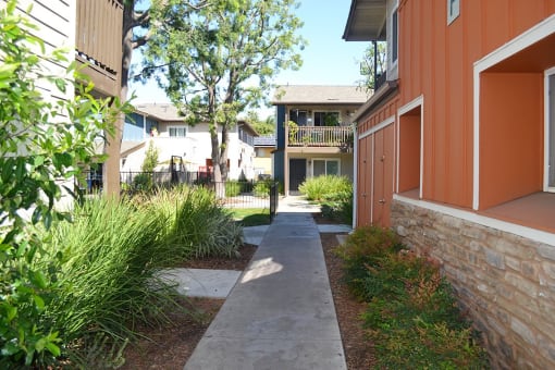 Garden Pathway at Village Grove Apartments, California