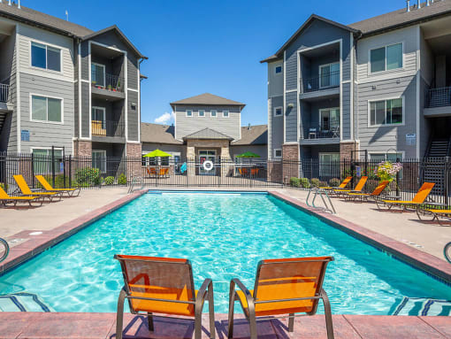 Poolside Relaxing Area at Four Seasons at Southtowne Apartments, South Jordan, UT