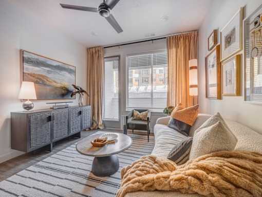 The Foundry Living Room at The Foundry Apartments & Townhomes, Apartments, Billings, UT