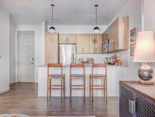 The Foundry Kitchen Island with Barstools at The Foundry Apartments & Townhomes, Billings, 84601