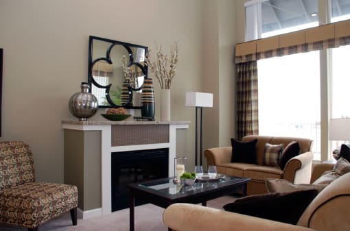 Beautiful tile fireplace  at Revo 225 Apartments, Washington