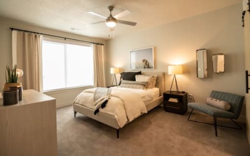 Bedroom With Expansive Windows at Soleil Lofts Apartments, Herriman, UT, 84096