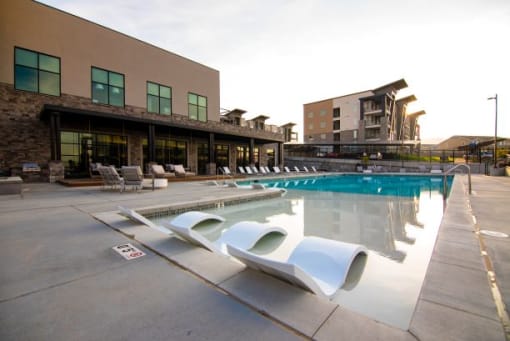 Pool Side Lounge Area With Sundeck at Soleil Lofts Apartments, Utah, 84096