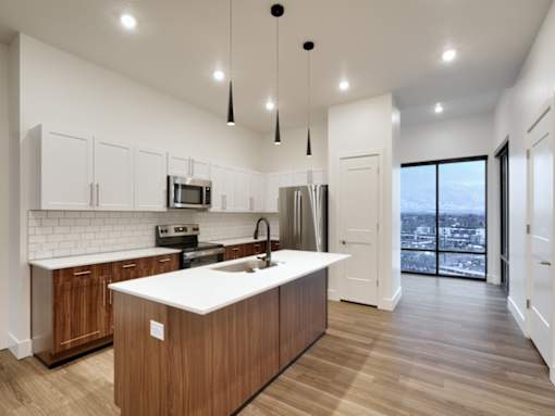 The Stack - Sugarhouse Apartments Kitchen with Floor to Ceiling Windows