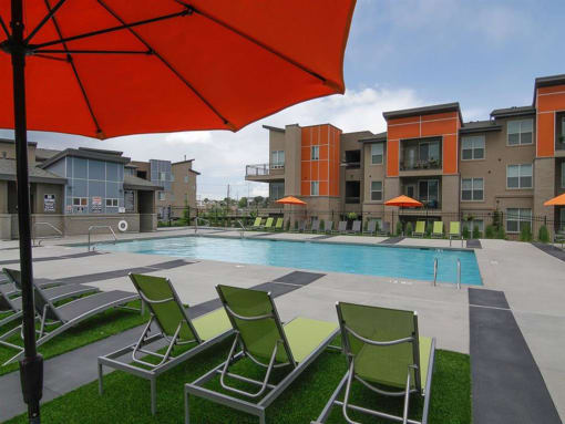 Swimming Pool And Relaxing Area at Lofts at 7800 Apartments, Midvale