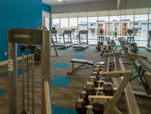 Free Weights And Cardio Equipment at Lofts at 7800 Apartments, Midvale, UT, 84047