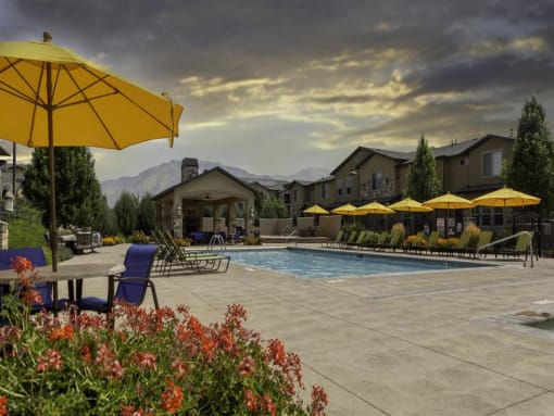 Resort Inspired Pool with Sun Deck at Four Seasons Apartments & Townhomes, North Logan, UT