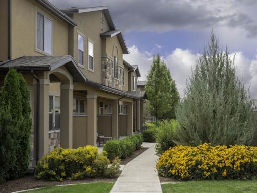 Walking Paths In Courtyard at Four Seasons Apartments & Townhomes, North Logan, UT