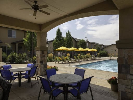 Shaded Outdoor Courtyard Area at Four Seasons Apartments & Townhomes, North Logan