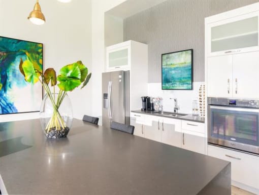 Resident Clubhouse with Upscale Stainless Steel Kitchen Appliances With Double Door Refrigerator at Parc on Center Apartments & Townhomes, Orem, UT