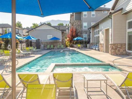 Hot Tub And Swimming Pool at Parc on Center Apartments & Townhomes, Orem, 84057
