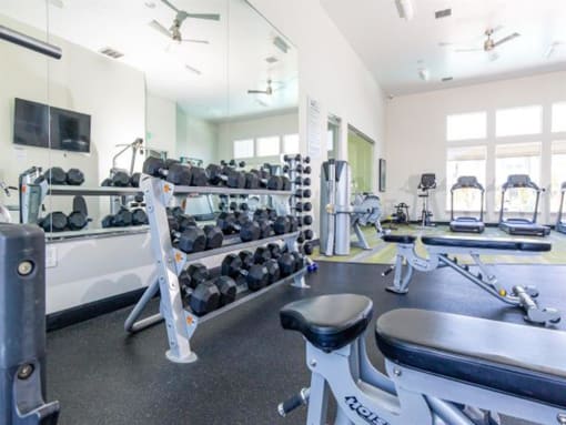 24-Hour Fitness Center With Free Weights at Parc on Center Apartments & Townhomes, Orem, Utah