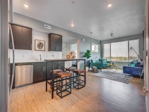 Living Room With Kitchen View at Element 31 Apartments, Utah