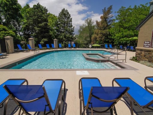 Pool With Sunning Deck at Promontory Point Apartments, Sandy, Utah