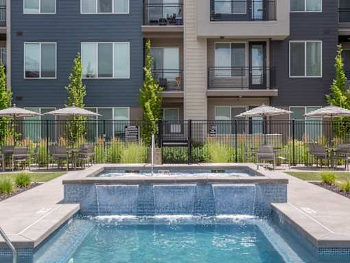 Waterfall in Pool at City Lofts Apartments