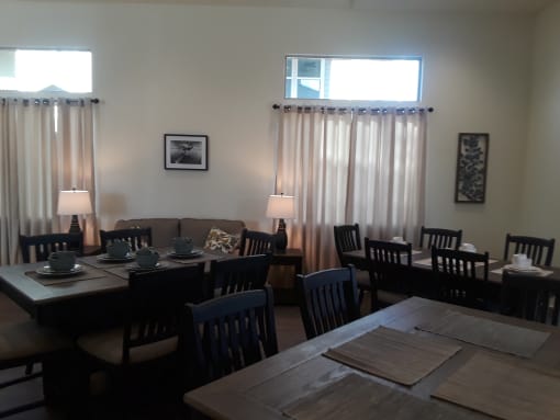another view of the community room dining area and windows