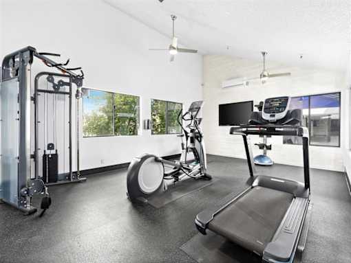 fitness center machines at Harbor Terrace Apartments, California, 90731