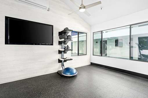 fitness center machines at Harbor Terrace Apartments, California, 90731