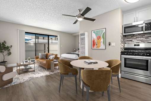 dining table and fan at Harbor Terrace Apartments, California, 90731