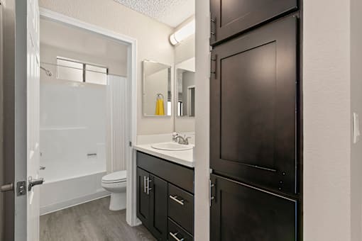 bathroom of studio apartment at Harbor Terrace Apartments, California, 90731