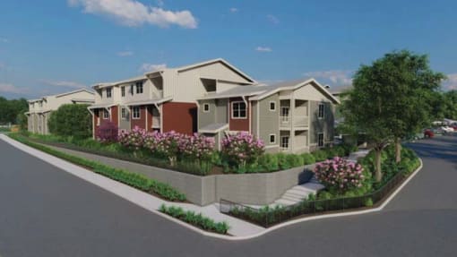 a rendering of a row of houses on a street