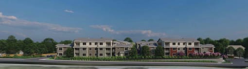 a rendering of an apartment building on a street