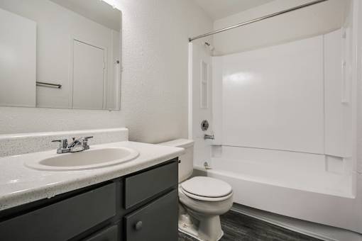 A white toilet sits next to a sink in a bathroom.