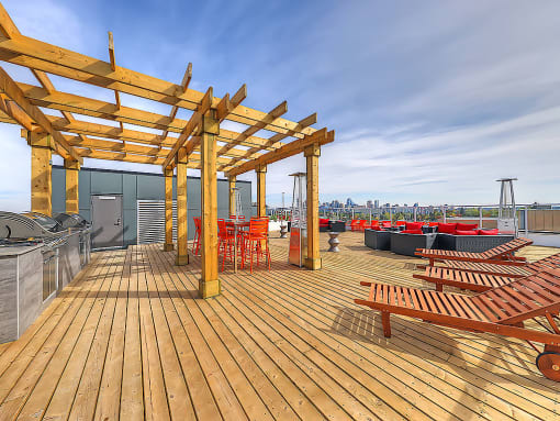 Sunny large rooftop patio