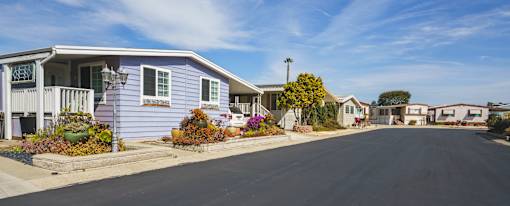 A street view of a residential area with houses on both sides.