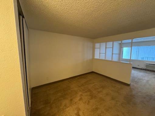 A bedroom with a carpeted floor.