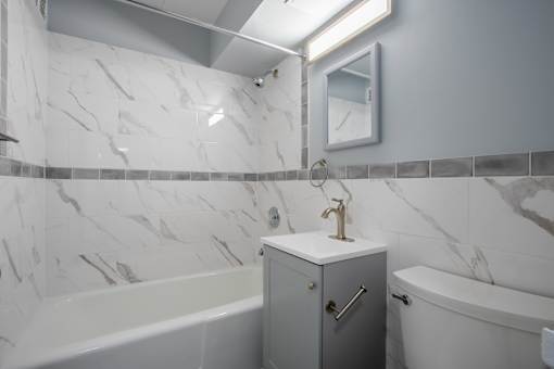 a bathroom with a sink and a toilet and a bath tub