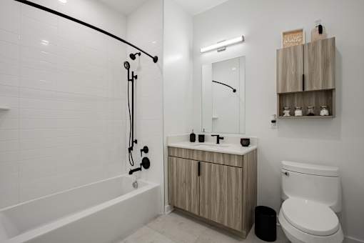 Modern luxury bathroom at The Rail at Bound Brook, NJ.