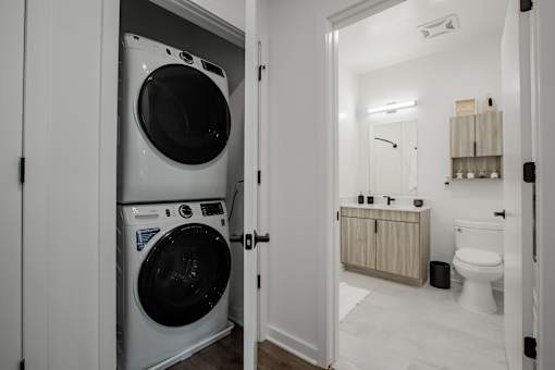 In-unit washer and dryer in a luxury apartment at The Rail at Bound Brook, NJ