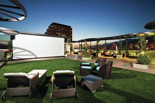 a rendering of the rooftop terrace at the envoy hotel in salt lake city