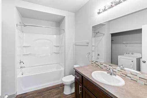 Bathroom With Bathtub at The Brix Apartments, Spokane Valley, WA, 99037