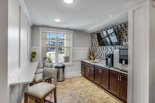 Coffee Bar, drinks, work area, Senior Apartment, Senior living, Maplewood, White Bear Lake, Saint Paul, Frost English Silver