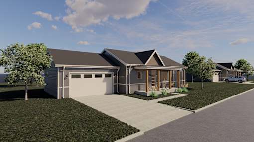 A modern house with a garage and a driveway.